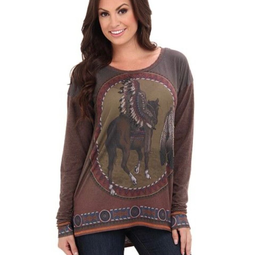 Double D Ranch Rides With Thunder XS Long Sleeve Shirt Native American Festival
